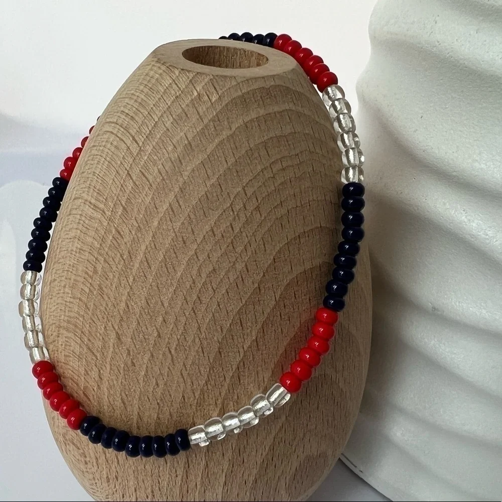 RED White& Blue Glass Stretch Beaded Anklet
